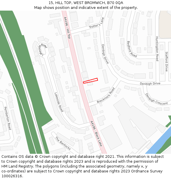 15, HILL TOP, WEST BROMWICH, B70 0QA: Location map and indicative extent of plot
