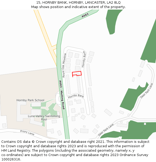 15, HORNBY BANK, HORNBY, LANCASTER, LA2 8LQ: Location map and indicative extent of plot