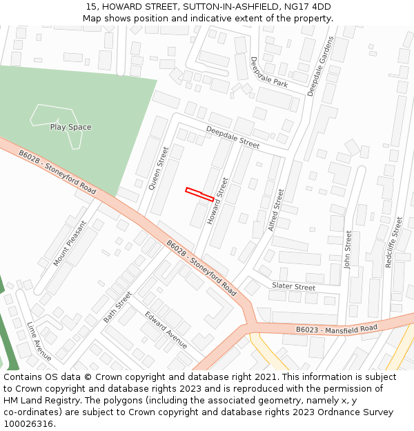 15, HOWARD STREET, SUTTON-IN-ASHFIELD, NG17 4DD: Location map and indicative extent of plot
