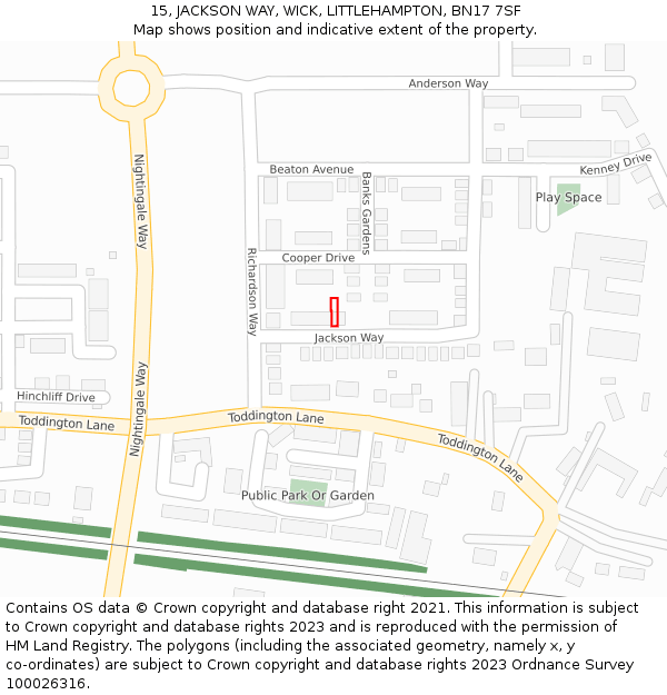 15, JACKSON WAY, WICK, LITTLEHAMPTON, BN17 7SF: Location map and indicative extent of plot