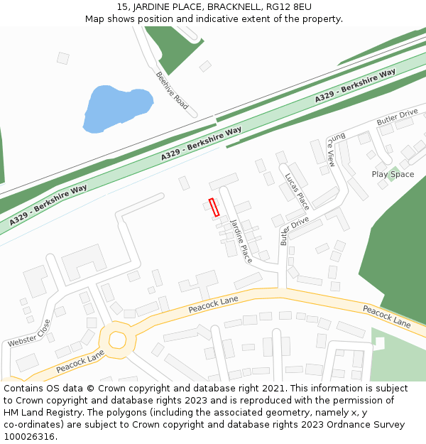 15, JARDINE PLACE, BRACKNELL, RG12 8EU: Location map and indicative extent of plot