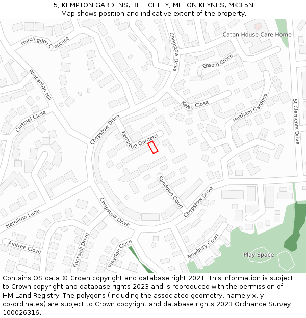 15, KEMPTON GARDENS, BLETCHLEY, MILTON KEYNES, MK3 5NH: Location map and indicative extent of plot