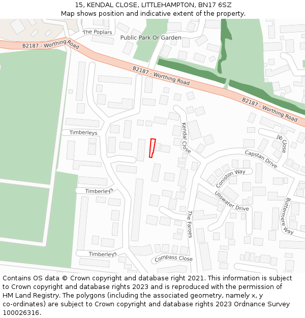 15, KENDAL CLOSE, LITTLEHAMPTON, BN17 6SZ: Location map and indicative extent of plot