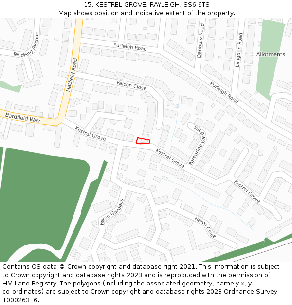 15, KESTREL GROVE, RAYLEIGH, SS6 9TS: Location map and indicative extent of plot