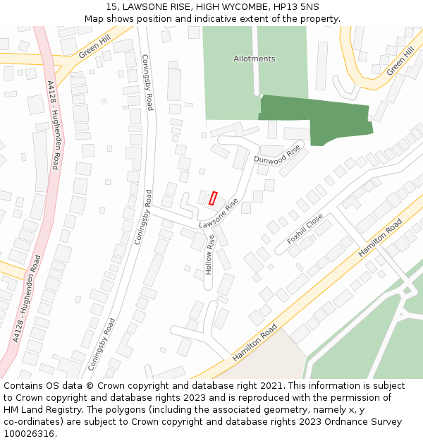 15, LAWSONE RISE, HIGH WYCOMBE, HP13 5NS: Location map and indicative extent of plot