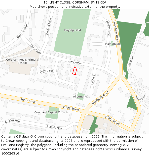 15, LIGHT CLOSE, CORSHAM, SN13 0DF: Location map and indicative extent of plot
