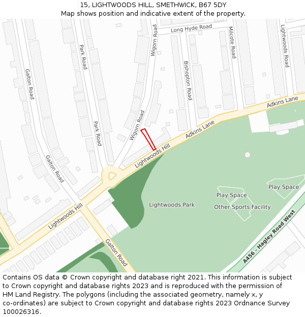 15, LIGHTWOODS HILL, SMETHWICK, B67 5DY: Location map and indicative extent of plot