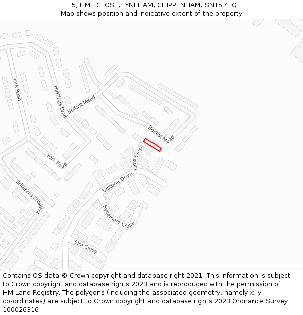 15, LIME CLOSE, LYNEHAM, CHIPPENHAM, SN15 4TQ: Location map and indicative extent of plot