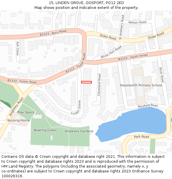 15, LINDEN GROVE, GOSPORT, PO12 2ED: Location map and indicative extent of plot