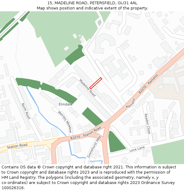 15, MADELINE ROAD, PETERSFIELD, GU31 4AL: Location map and indicative extent of plot