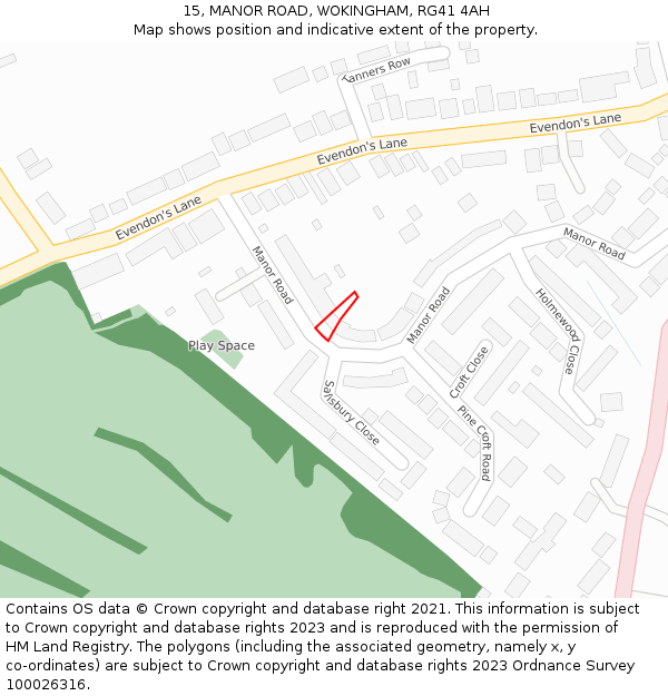 15, MANOR ROAD, WOKINGHAM, RG41 4AH: Location map and indicative extent of plot