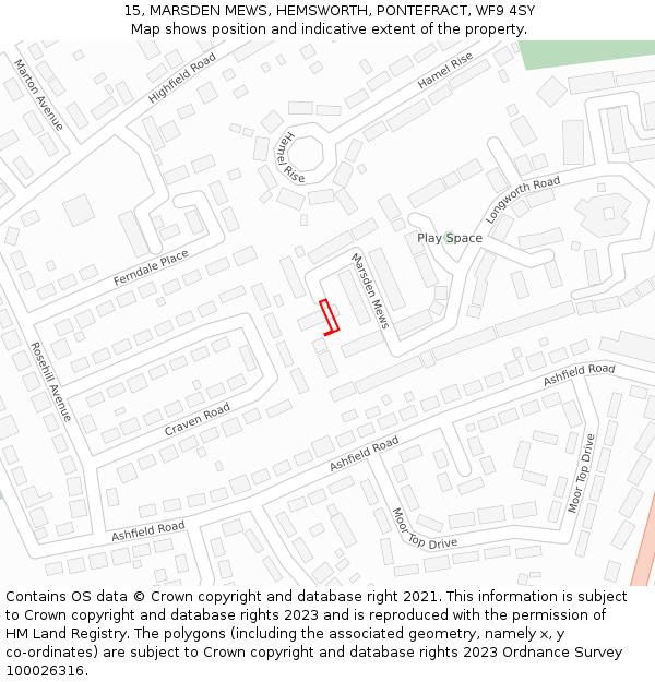 15, MARSDEN MEWS, HEMSWORTH, PONTEFRACT, WF9 4SY: Location map and indicative extent of plot