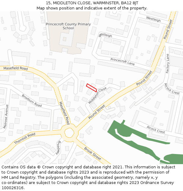 15, MIDDLETON CLOSE, WARMINSTER, BA12 8JT: Location map and indicative extent of plot