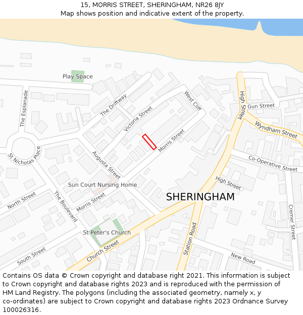 15, MORRIS STREET, SHERINGHAM, NR26 8JY: Location map and indicative extent of plot