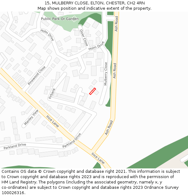 15, MULBERRY CLOSE, ELTON, CHESTER, CH2 4RN: Location map and indicative extent of plot