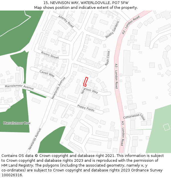 15, NEVINSON WAY, WATERLOOVILLE, PO7 5FW: Location map and indicative extent of plot