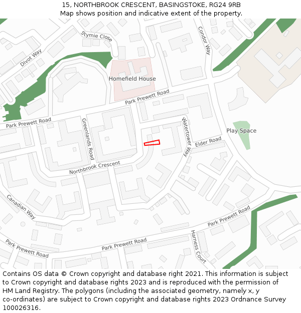15, NORTHBROOK CRESCENT, BASINGSTOKE, RG24 9RB: Location map and indicative extent of plot