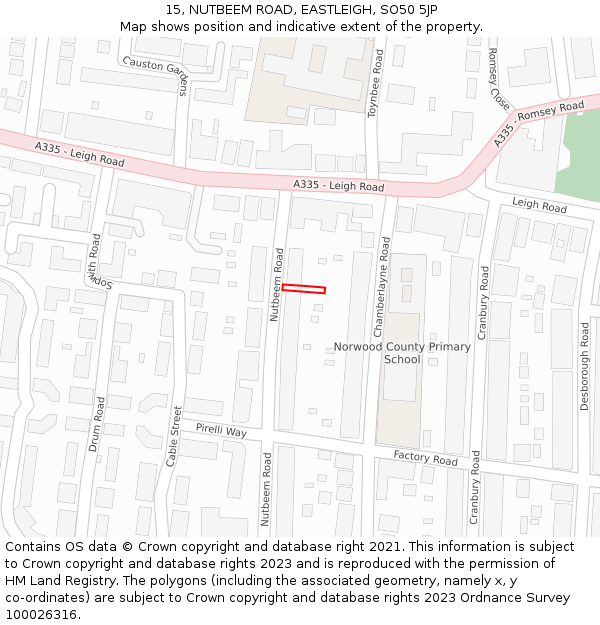 15, NUTBEEM ROAD, EASTLEIGH, SO50 5JP: Location map and indicative extent of plot