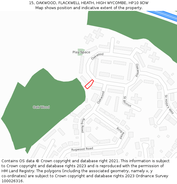 15, OAKWOOD, FLACKWELL HEATH, HIGH WYCOMBE, HP10 9DW: Location map and indicative extent of plot