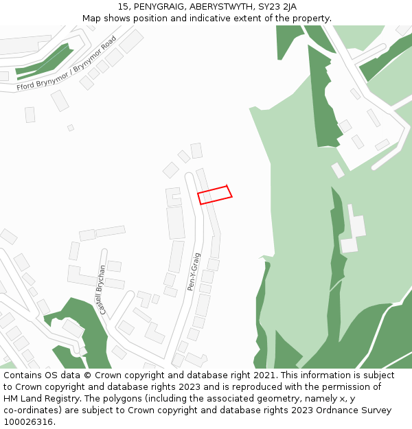15, PENYGRAIG, ABERYSTWYTH, SY23 2JA: Location map and indicative extent of plot