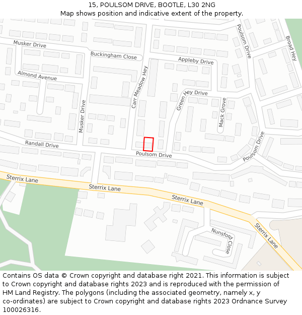 15, POULSOM DRIVE, BOOTLE, L30 2NG: Location map and indicative extent of plot