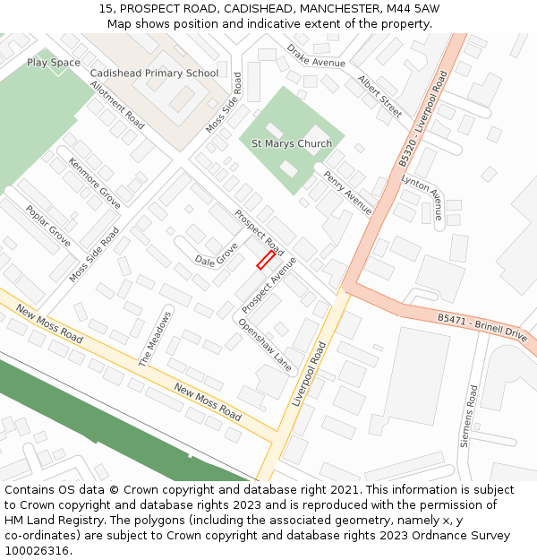 15, PROSPECT ROAD, CADISHEAD, MANCHESTER, M44 5AW: Location map and indicative extent of plot