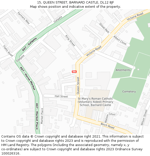 15, QUEEN STREET, BARNARD CASTLE, DL12 8JF: Location map and indicative extent of plot