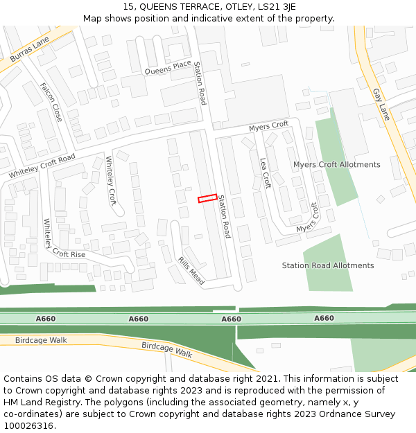 15, QUEENS TERRACE, OTLEY, LS21 3JE: Location map and indicative extent of plot