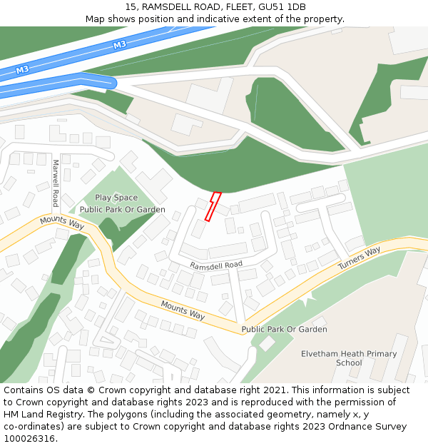 15, RAMSDELL ROAD, FLEET, GU51 1DB: Location map and indicative extent of plot