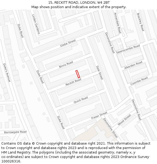 15, RECKITT ROAD, LONDON, W4 2BT: Location map and indicative extent of plot