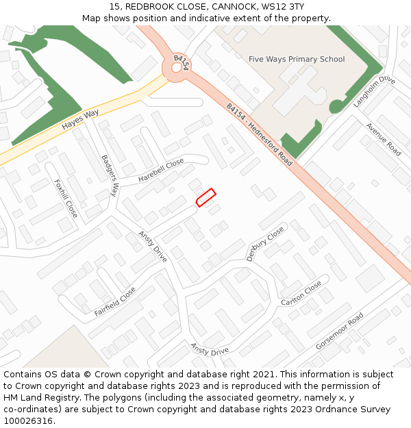 15, REDBROOK CLOSE, CANNOCK, WS12 3TY: Location map and indicative extent of plot