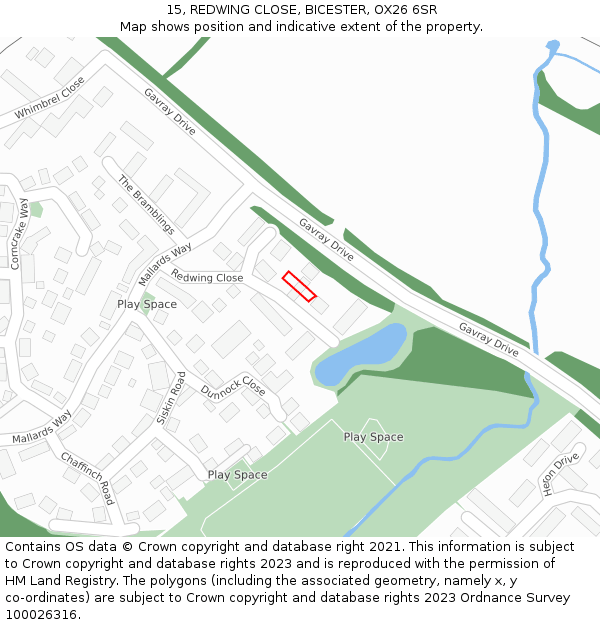 15, REDWING CLOSE, BICESTER, OX26 6SR: Location map and indicative extent of plot