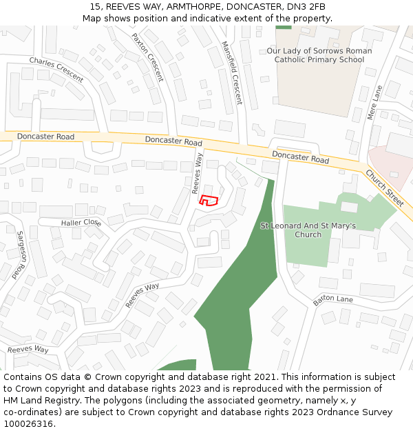 15, REEVES WAY, ARMTHORPE, DONCASTER, DN3 2FB: Location map and indicative extent of plot