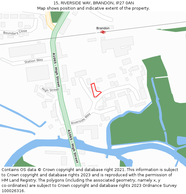 15, RIVERSIDE WAY, BRANDON, IP27 0AN: Location map and indicative extent of plot