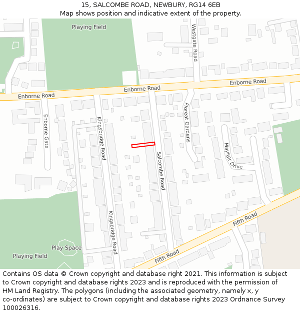 15, SALCOMBE ROAD, NEWBURY, RG14 6EB: Location map and indicative extent of plot