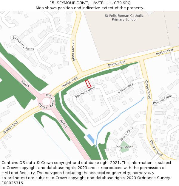 15, SEYMOUR DRIVE, HAVERHILL, CB9 9PQ: Location map and indicative extent of plot