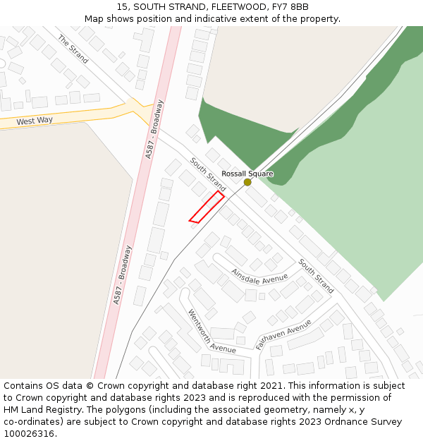 15, SOUTH STRAND, FLEETWOOD, FY7 8BB: Location map and indicative extent of plot