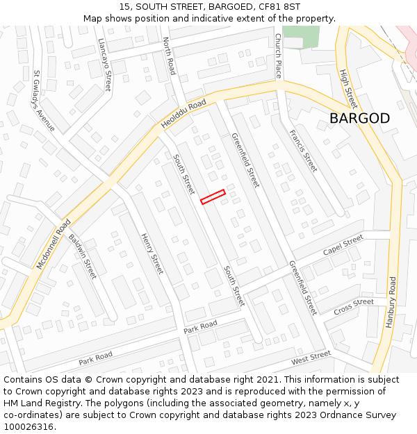 15, SOUTH STREET, BARGOED, CF81 8ST: Location map and indicative extent of plot
