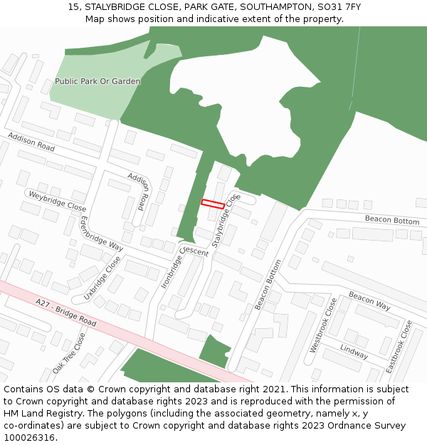 15, STALYBRIDGE CLOSE, PARK GATE, SOUTHAMPTON, SO31 7FY: Location map and indicative extent of plot