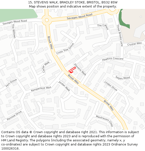 15, STEVENS WALK, BRADLEY STOKE, BRISTOL, BS32 8SW: Location map and indicative extent of plot