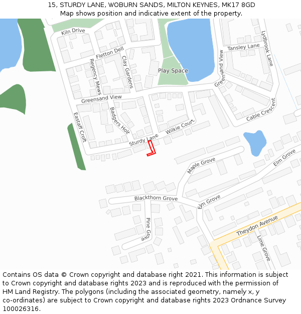 15, STURDY LANE, WOBURN SANDS, MILTON KEYNES, MK17 8GD: Location map and indicative extent of plot