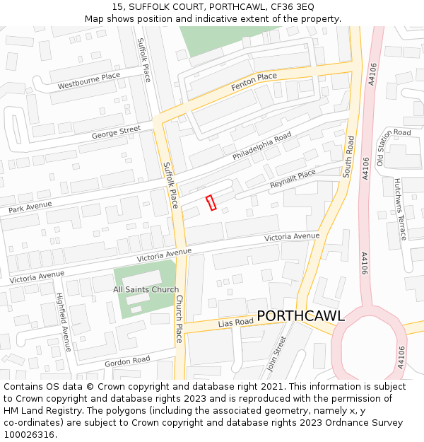 15, SUFFOLK COURT, PORTHCAWL, CF36 3EQ: Location map and indicative extent of plot