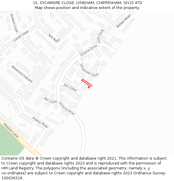15, SYCAMORE CLOSE, LYNEHAM, CHIPPENHAM, SN15 4TG: Location map and indicative extent of plot