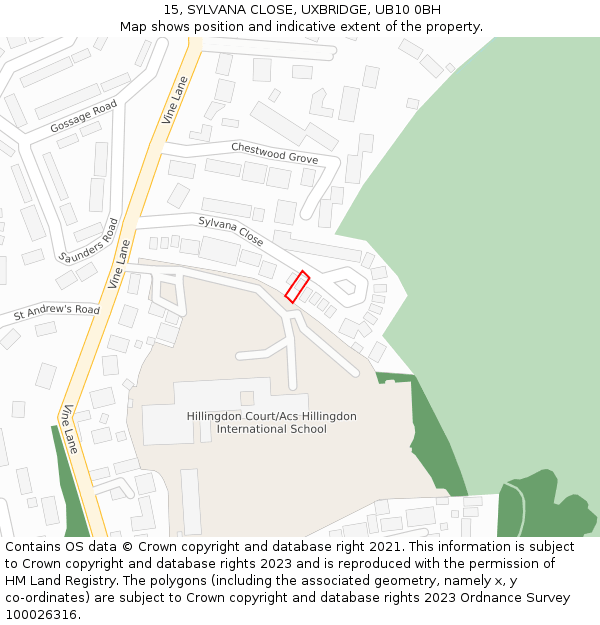 15, SYLVANA CLOSE, UXBRIDGE, UB10 0BH: Location map and indicative extent of plot
