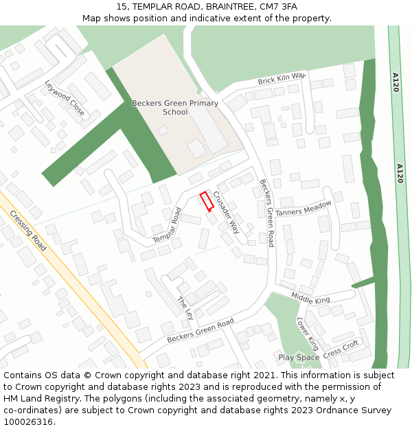 15, TEMPLAR ROAD, BRAINTREE, CM7 3FA: Location map and indicative extent of plot