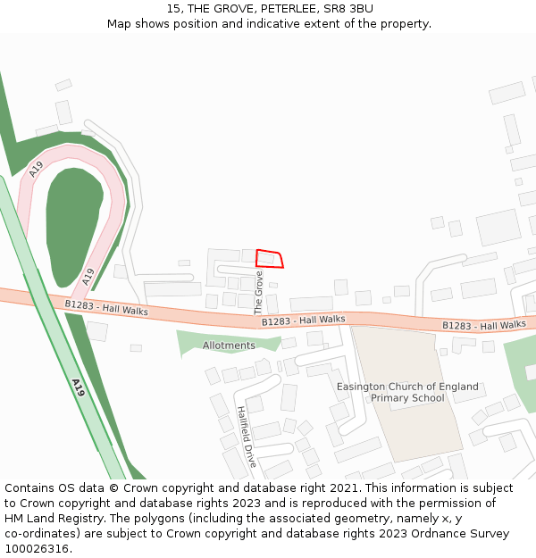 15, THE GROVE, PETERLEE, SR8 3BU: Location map and indicative extent of plot