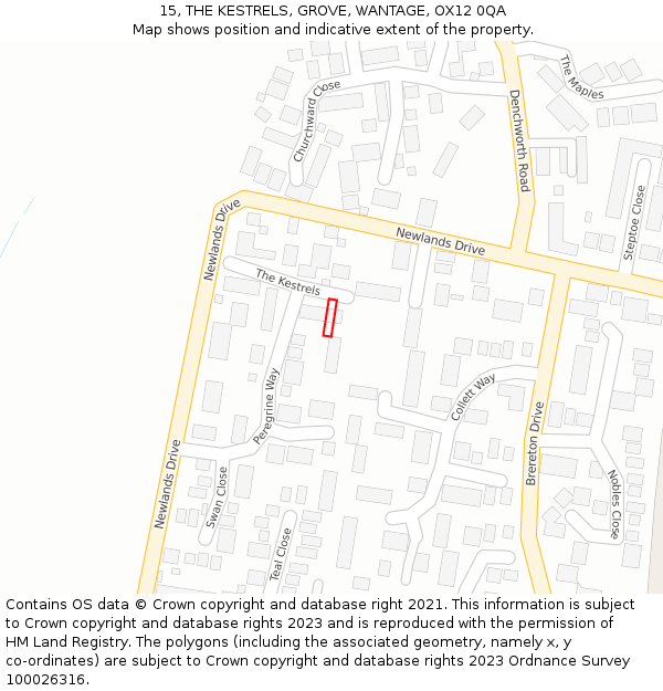15, THE KESTRELS, GROVE, WANTAGE, OX12 0QA: Location map and indicative extent of plot