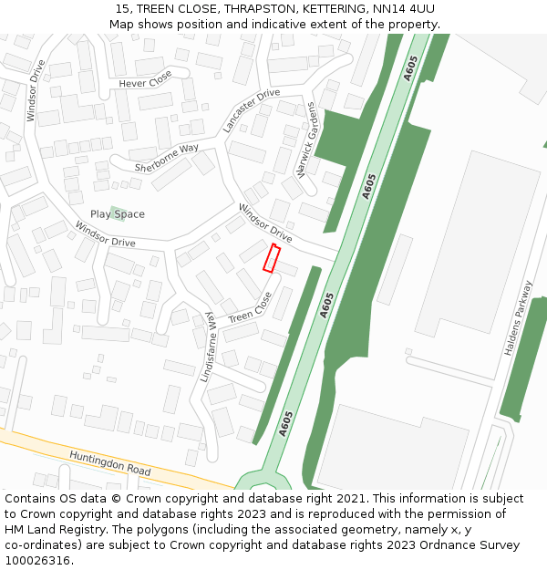15, TREEN CLOSE, THRAPSTON, KETTERING, NN14 4UU: Location map and indicative extent of plot