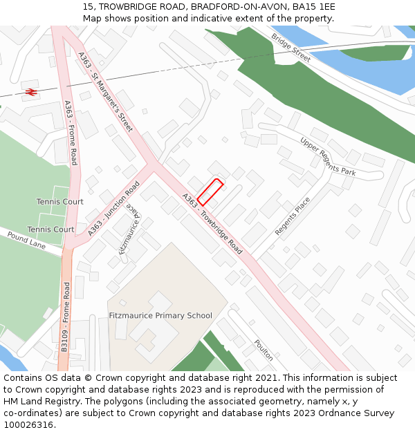 15, TROWBRIDGE ROAD, BRADFORD-ON-AVON, BA15 1EE: Location map and indicative extent of plot