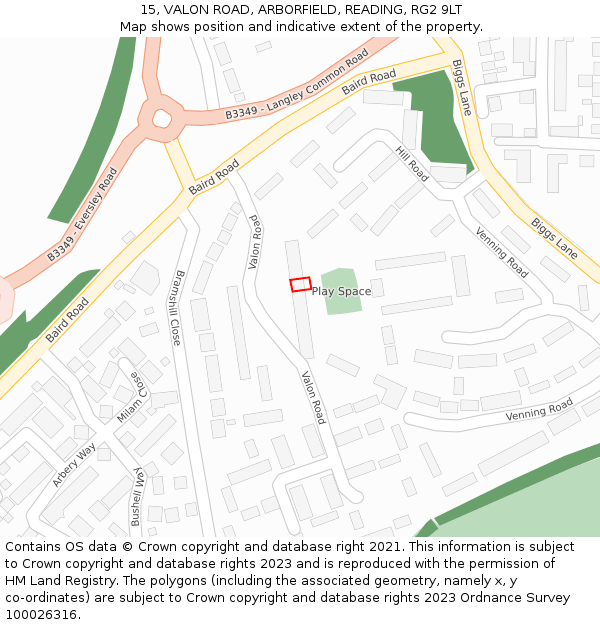 15, VALON ROAD, ARBORFIELD, READING, RG2 9LT: Location map and indicative extent of plot